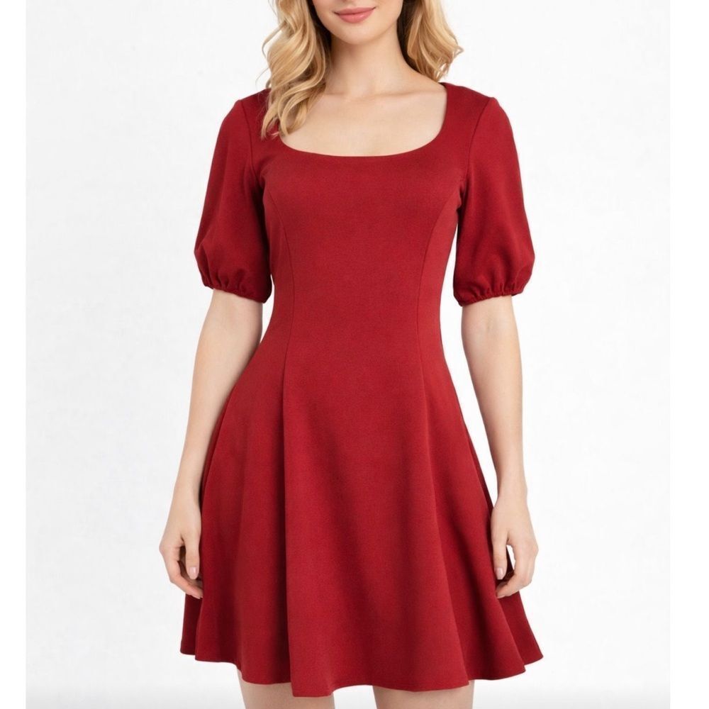 KATE SPADE NEW YORK Red Pointe  Puff Sleeve Skater Dress Size S